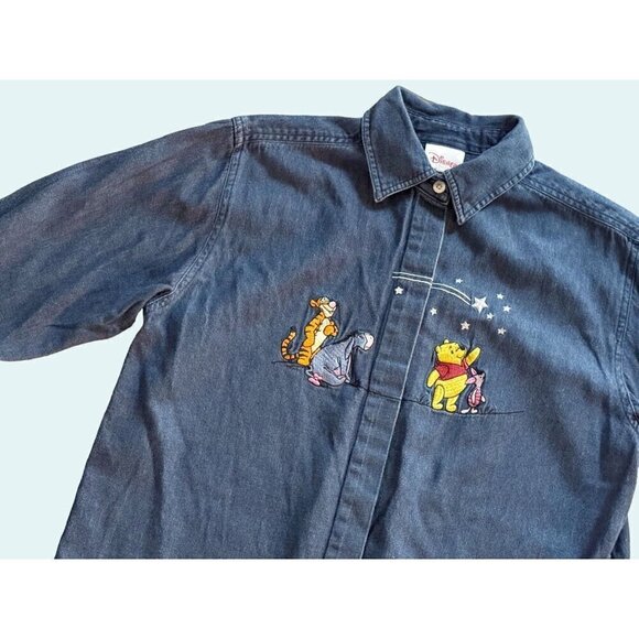 Vintage DISNEY Store 90s 00s Y2K Winnie the Pooh Embroidered Shirt Top Sz Sm - Picture 1 of 7